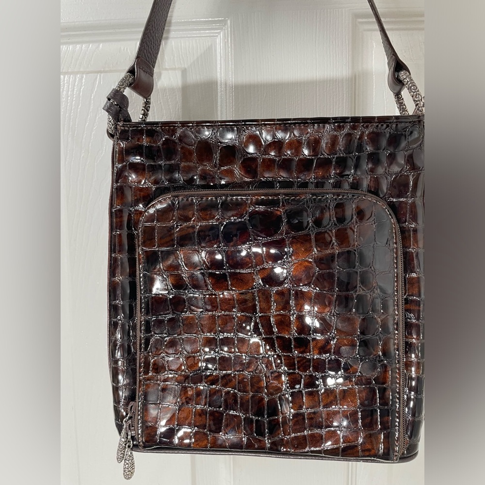Brighton Brown Shoulder Bag with Crocodile Texture - Picture 2 of 11